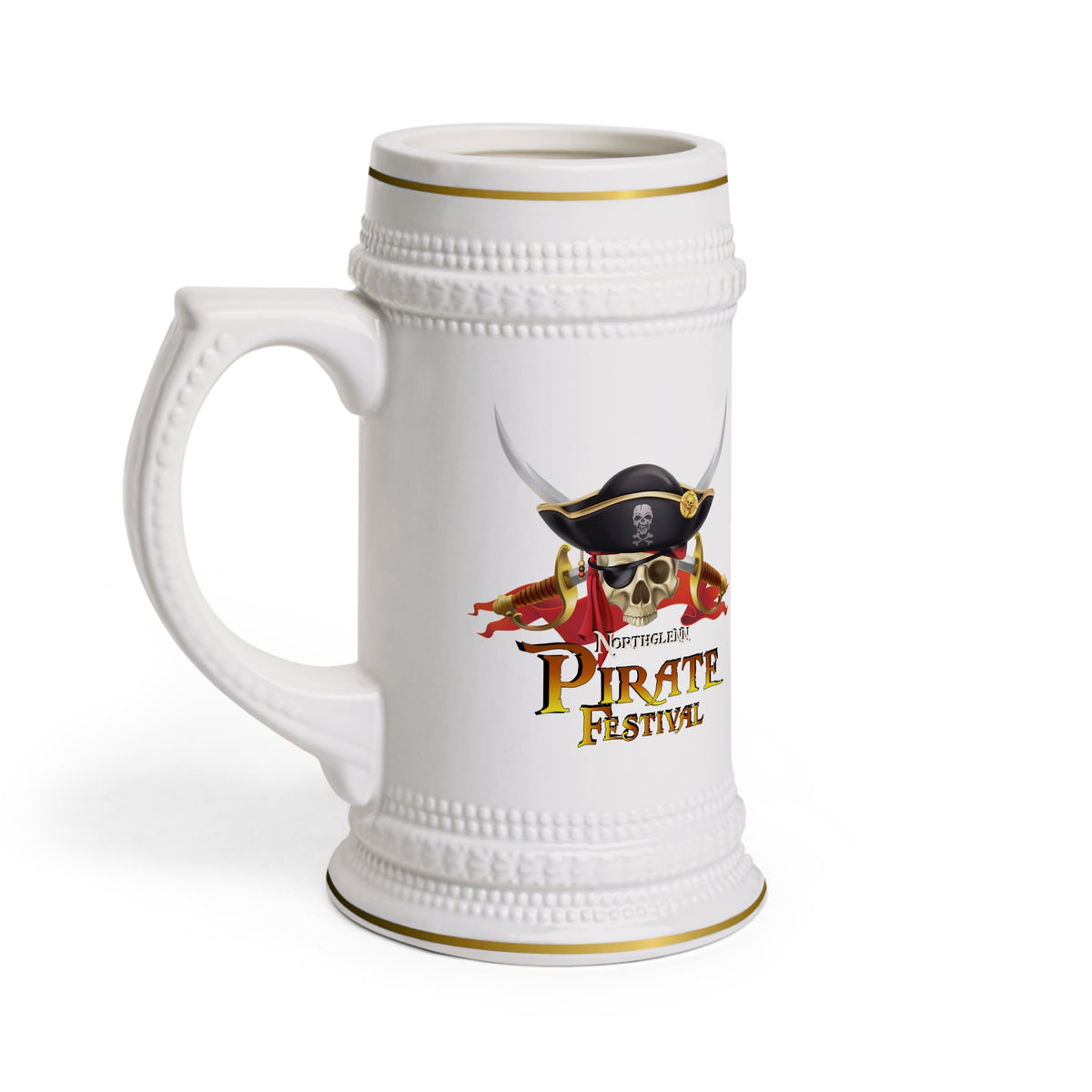 Pirate Festival Beer Stein Mug — Skull & Crossed Cutlasses Ceramic Stein
