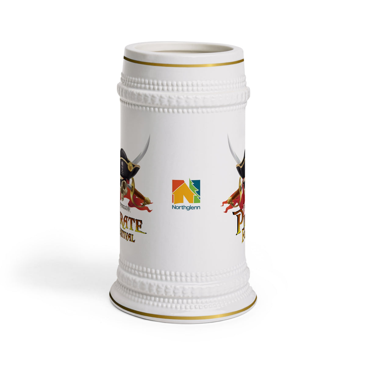 Pirate Festival Beer Stein Mug — Skull & Crossed Cutlasses Ceramic Stein