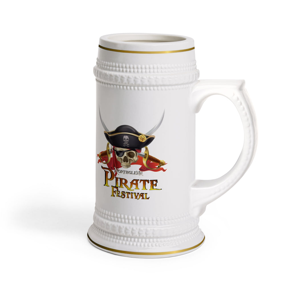 Pirate Festival Beer Stein Mug — Skull & Crossed Cutlasses Ceramic Stein