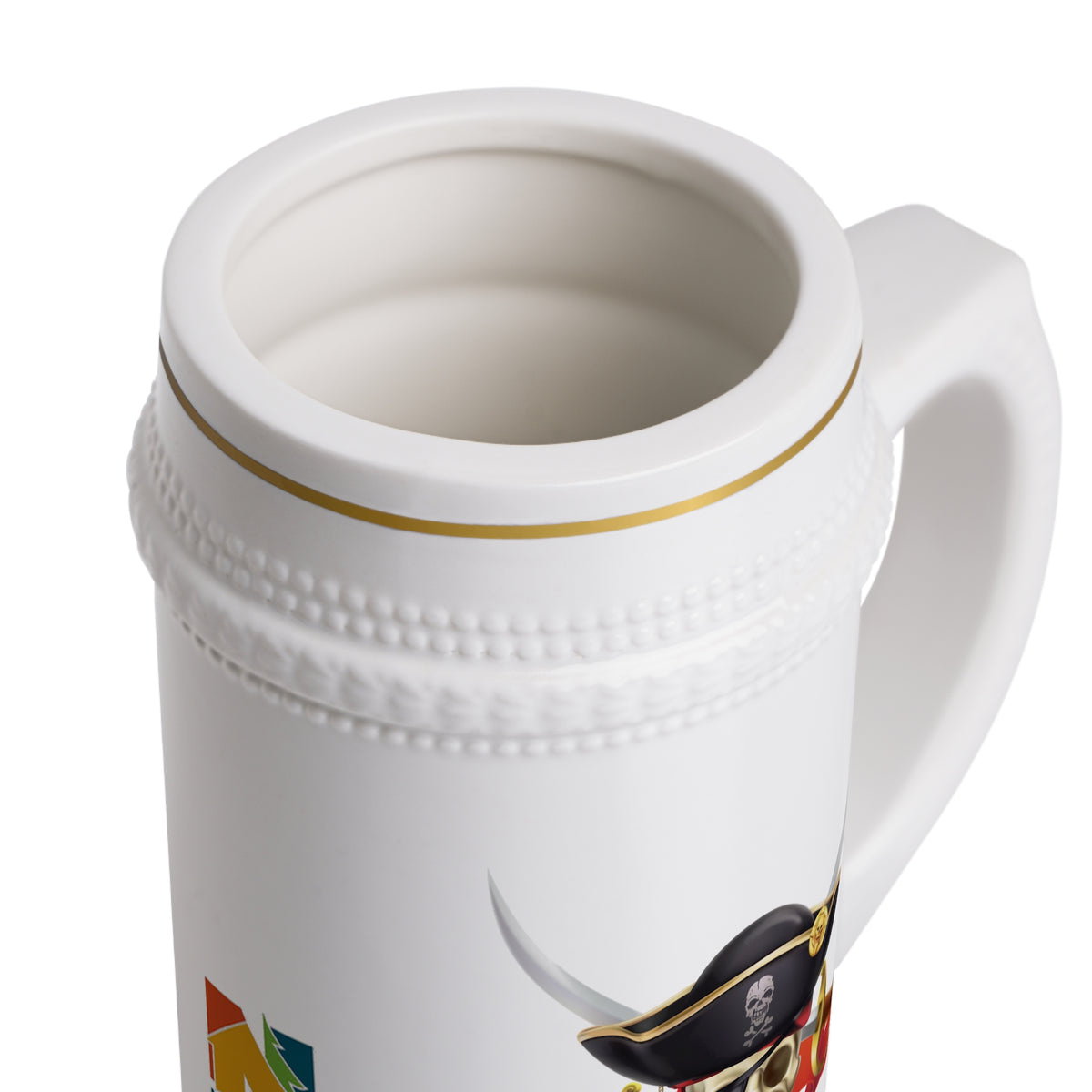 Pirate Festival Beer Stein Mug — Skull & Crossed Cutlasses Ceramic Stein