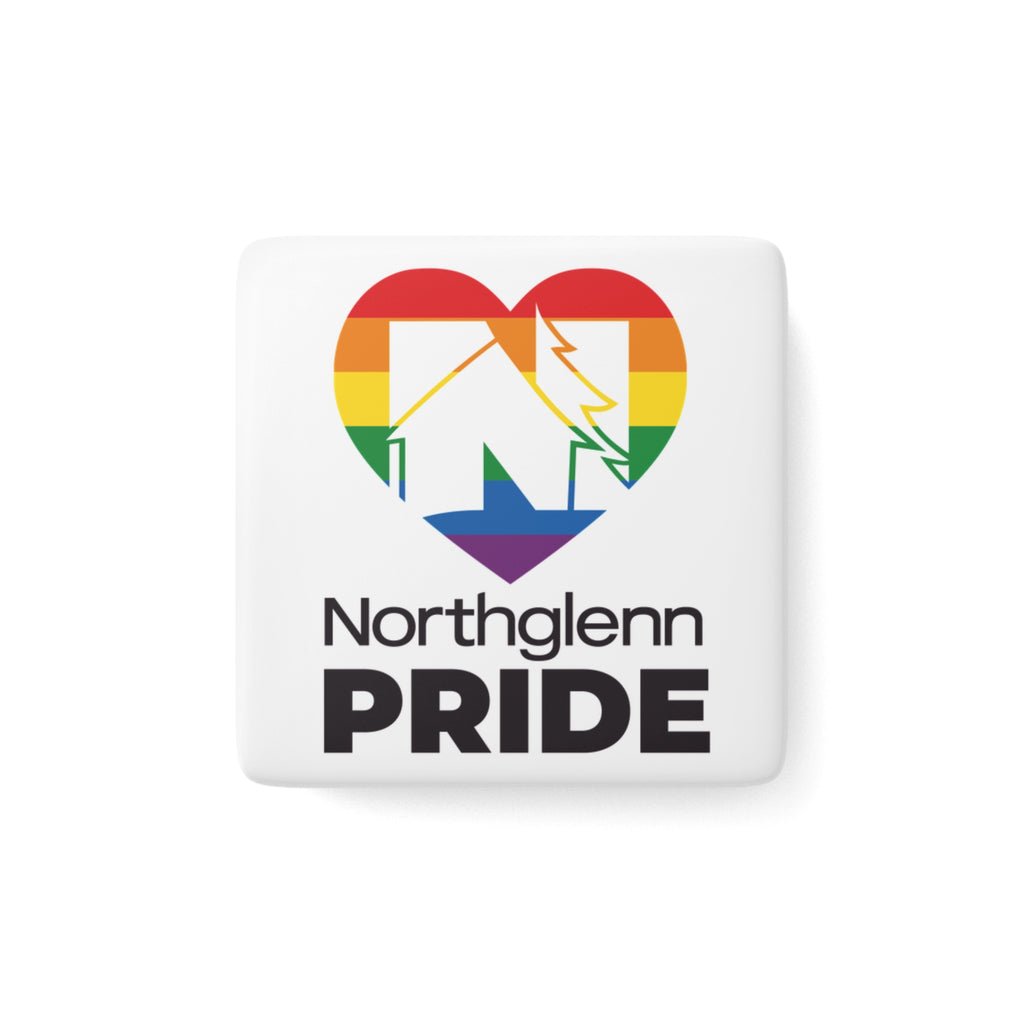 Northglenn Pride Porcelain Square Magnet — Rainbow Heart Community Souvenir